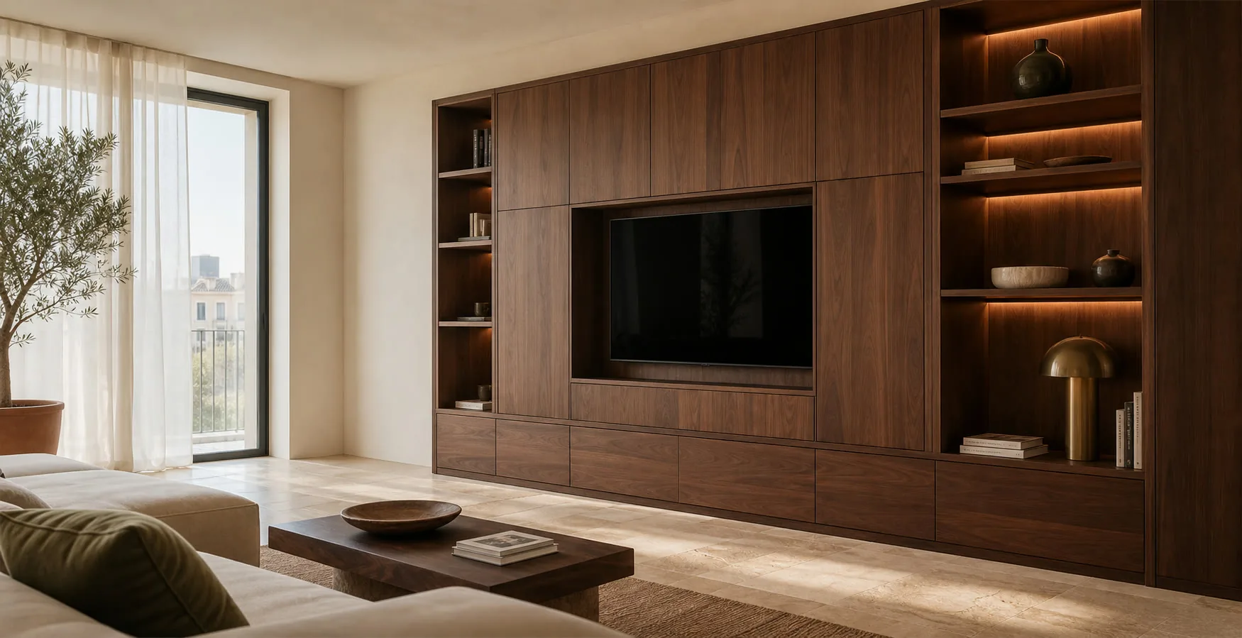 Mueble de salón a medida con almacenaje integrado